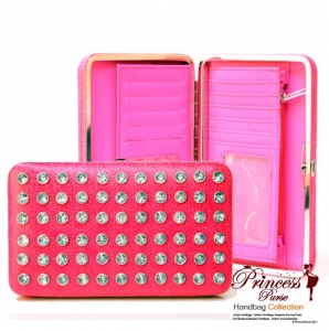 Designer Inspired Faux Leather Wallet w/ Rhinestone Front Pattern